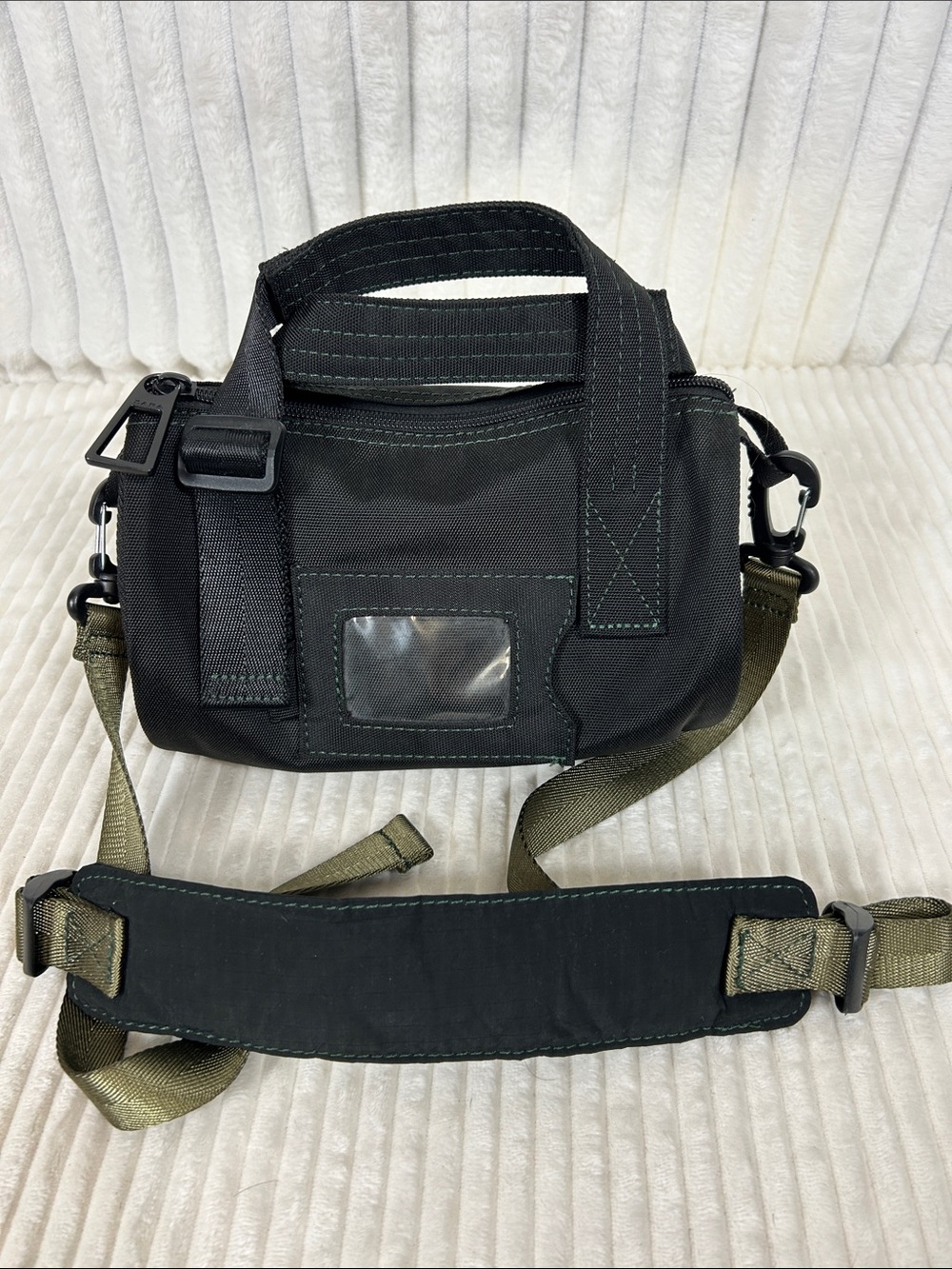Zara Men's mini Black nylon Compact Crossbody Bag with Olive Strap travel